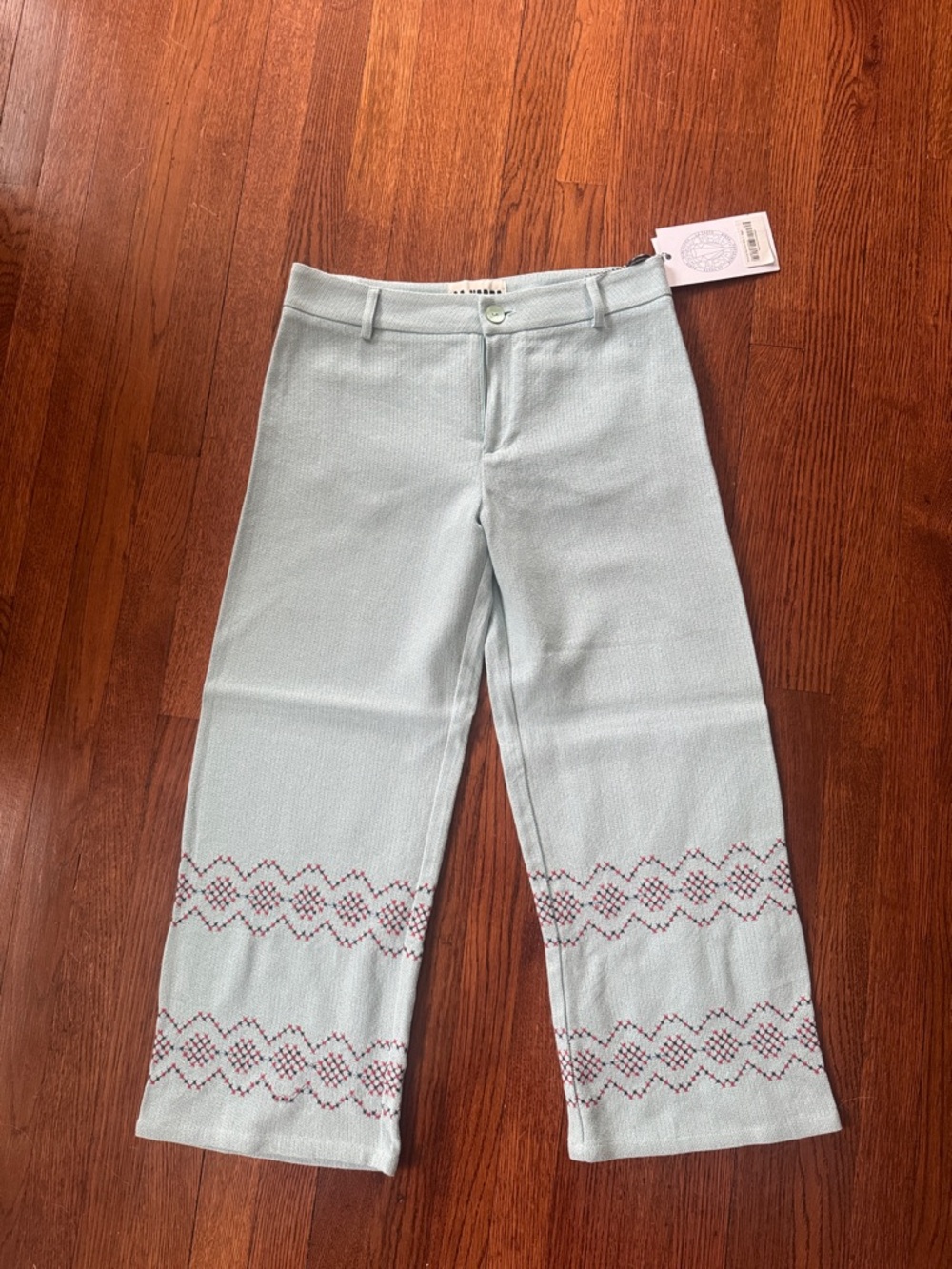 Light Blue Patterned Knit Trousers